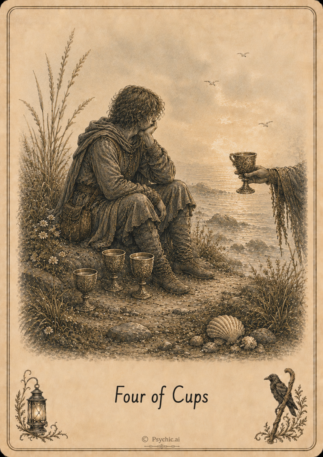 Four of Cups tarot card illustration